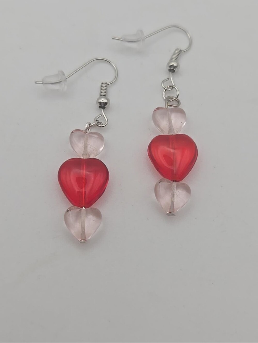 Handmade Red Pink Heart Beaded Dangle Earrings